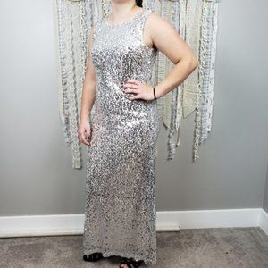 Daisy Juniors Silver Sequin V-Back Long Dress